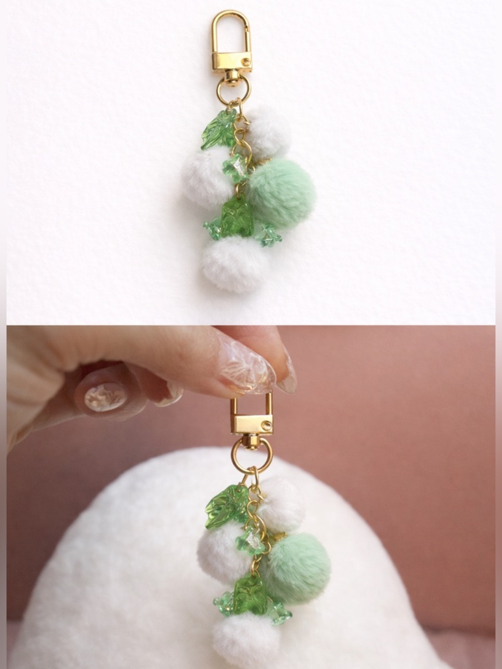 BN Handmade Pompom Gold Hardware Luxury Accessory Keychain/Charm (Mint Garden)
